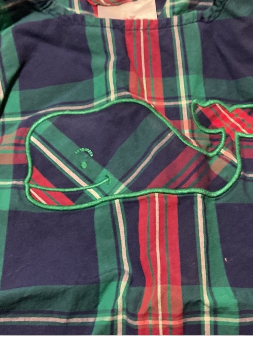 VINEYARD VINES Navy, Green & Red Plaid Baby Whale JoJo Romper Size 12/18 Months - Picture 3 of 7